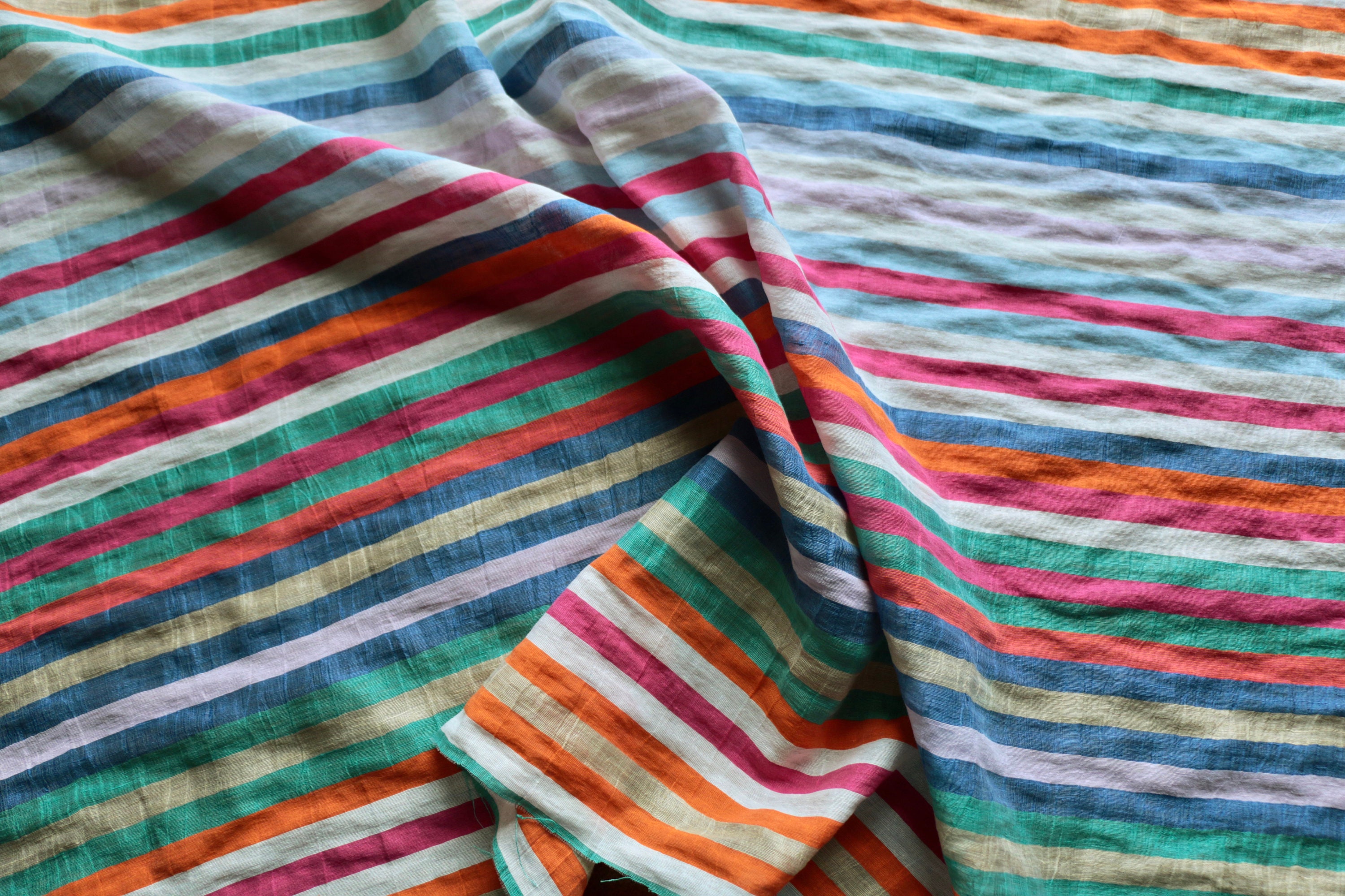 LINEN COTTON BLEND Stripe design Multicoloured Etsy