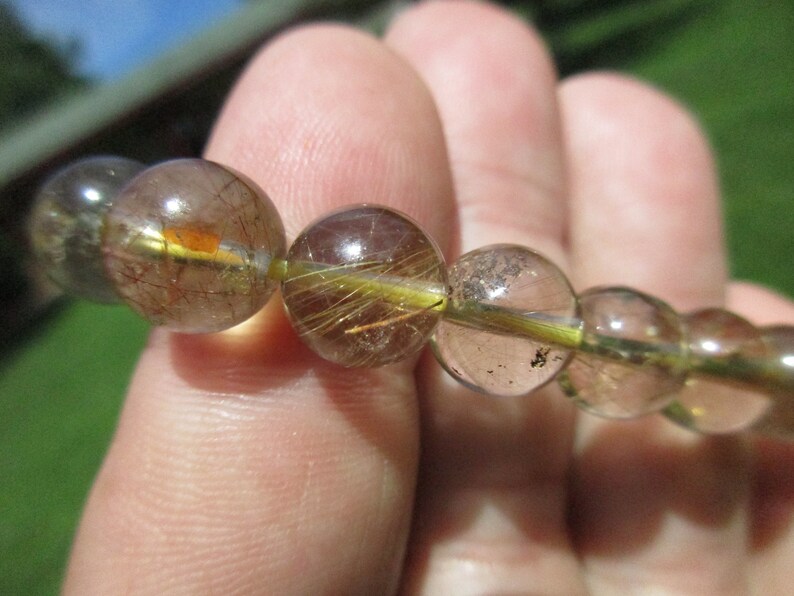 Golden Rutilated Citrine Round Bead Bracelet-Natural Citrine Quartz Gold Rutile Crystals-Stretch Bangle-10mm Bead Gemstone Stacking Bracelet