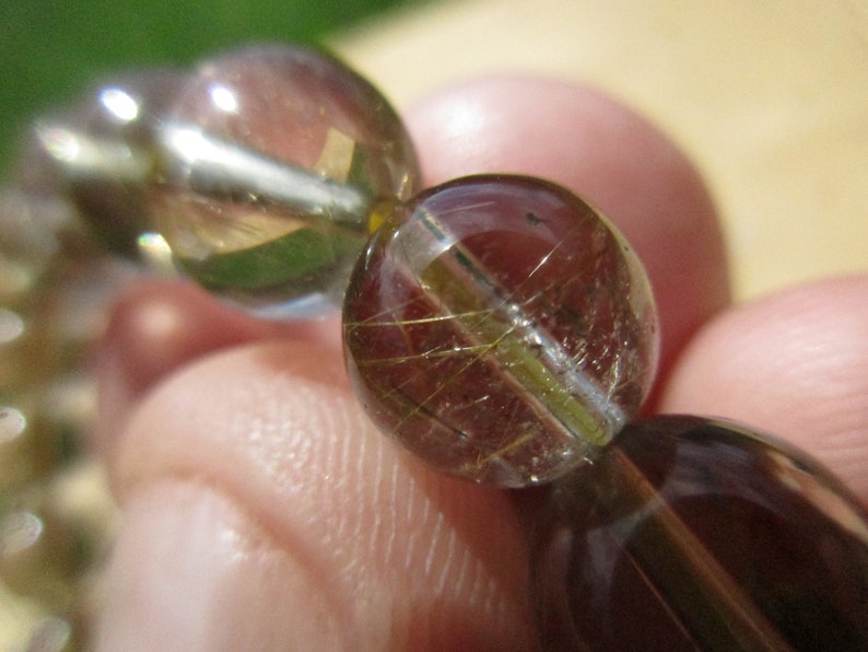 Golden Rutilated Citrine Round Bead Bracelet-Natural Citrine Quartz Gold Rutile Crystals-Stretch Bangle-10mm Bead Gemstone Stacking Bracelet