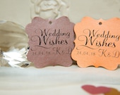 Custom Wishing Tree Tags. Wedding Wishes with Initials and date. Orange, bronze Wedding cards. Square printed favour tag. Wedding Guestbook