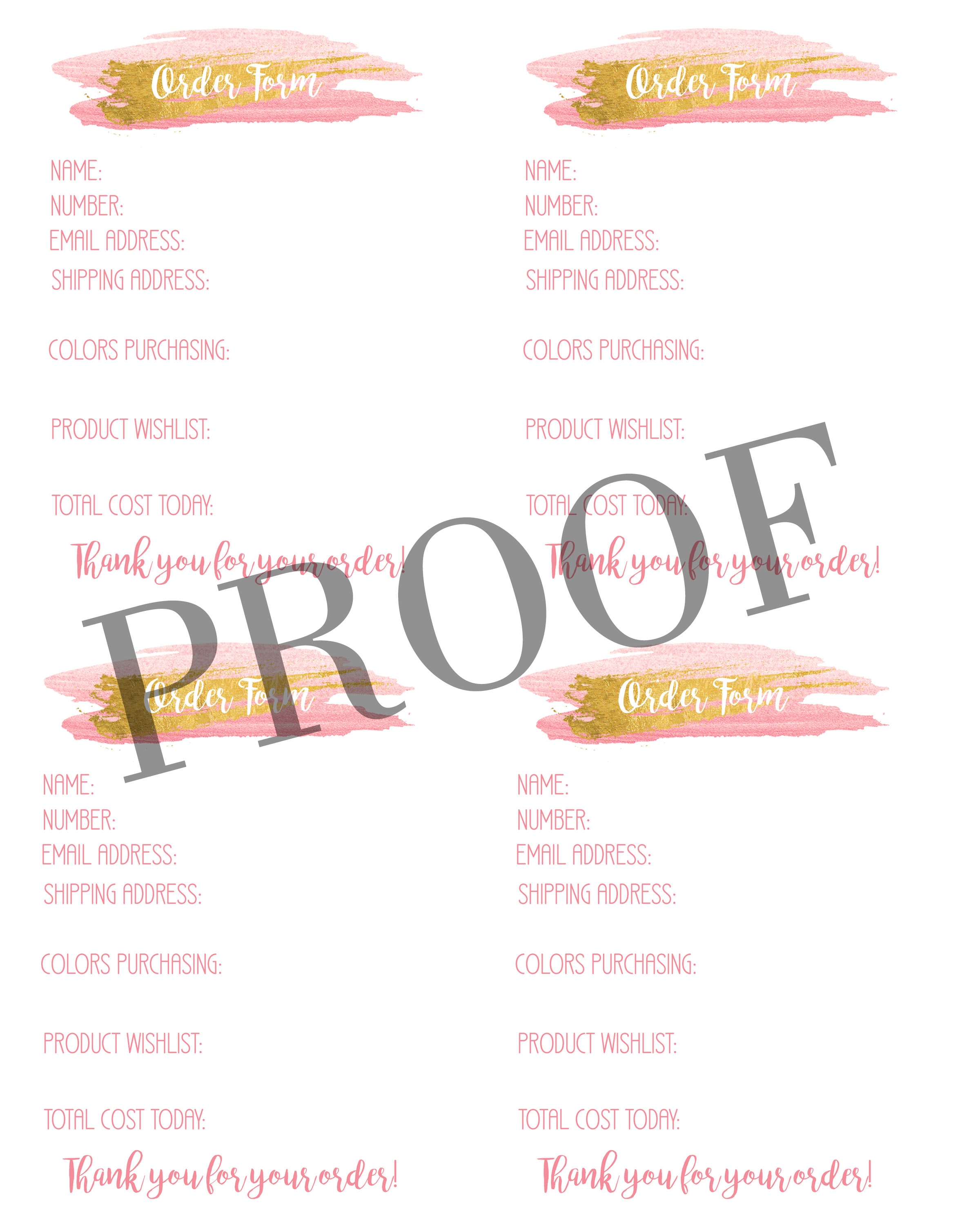 Lipsense ORDER Form-custom. Gold/pink/watercolor - Etsy