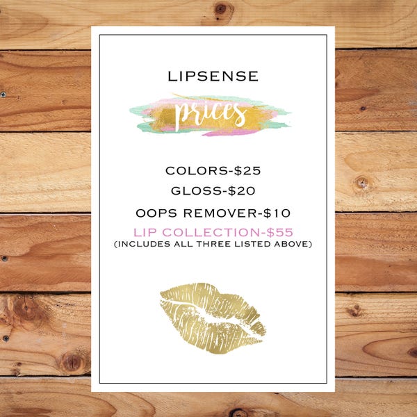 LipSense Preis Liste-CUSTOM. Gold/lila/Aquarell