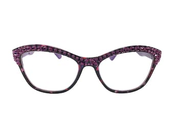 Purple Leopard Bling Reading Glasses with Amethyst Swarovski Crystal Rhinestones - Readers