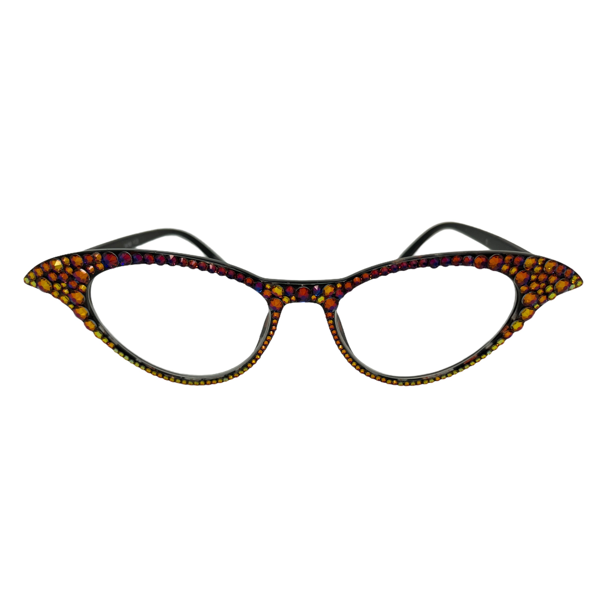 Curved Cateye Reading Eye Glass Frames With Volcano Swarovski Etsy