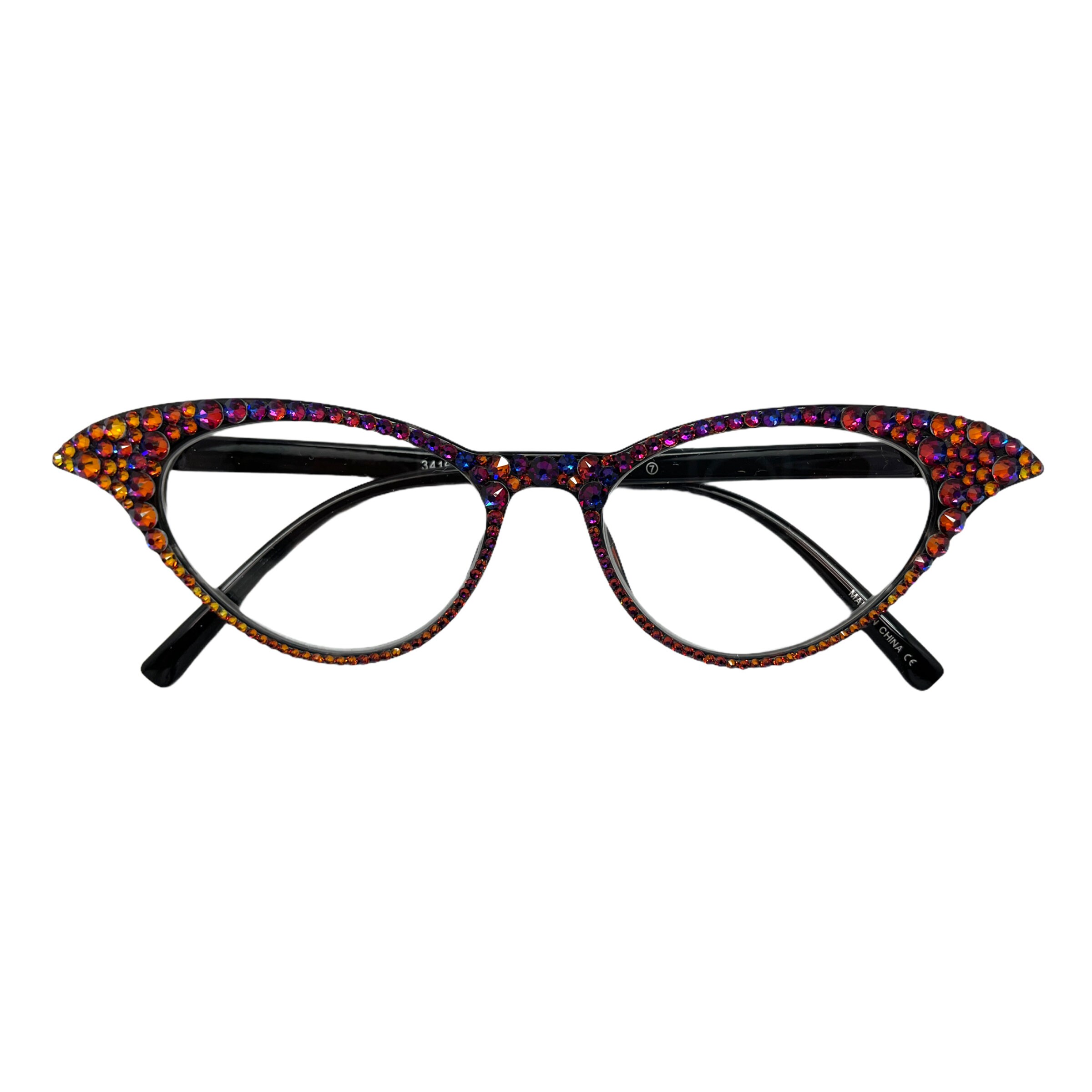 Curved Cateye Reading Eye Glass Frames With Volcano Swarovski Etsy