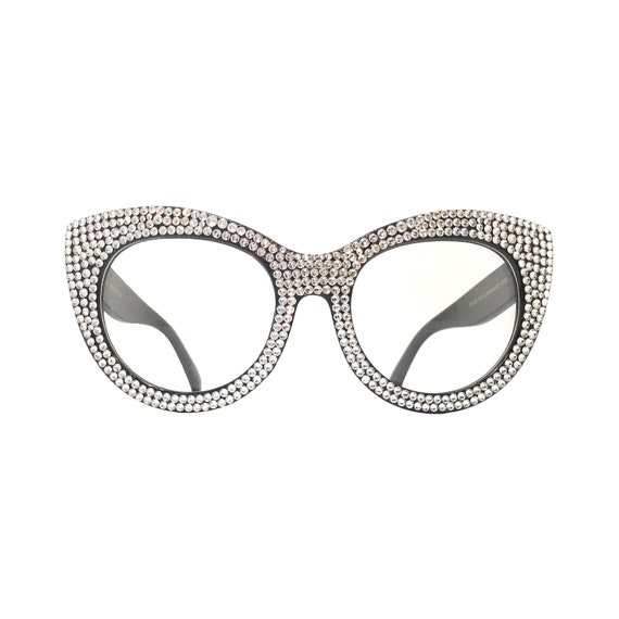 Bling Cat Eye Glasses with Clear Non Prescription Lenses and Austrian Crystals