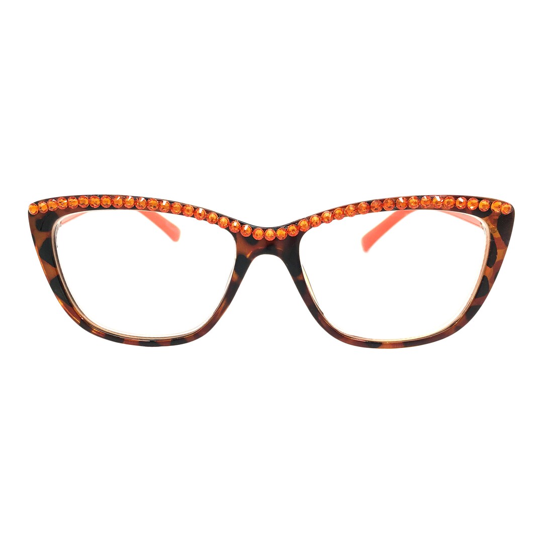 Cleo Orange reading Glasses With Crystal Bling Etsy