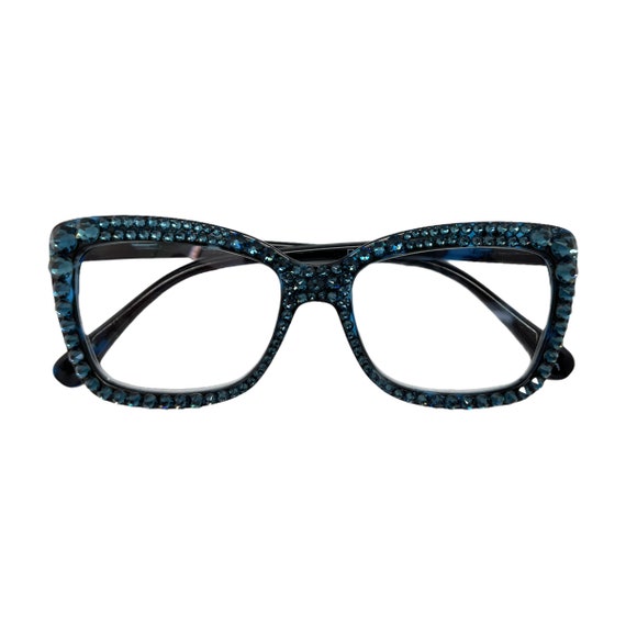 Navy Square Rhinestone Reading Glasses With Crystal Montana 