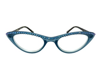 Cateye Kiss - Blue Cat Eye Rhinestone Bling Reading Glasses with Swarovski Crystals