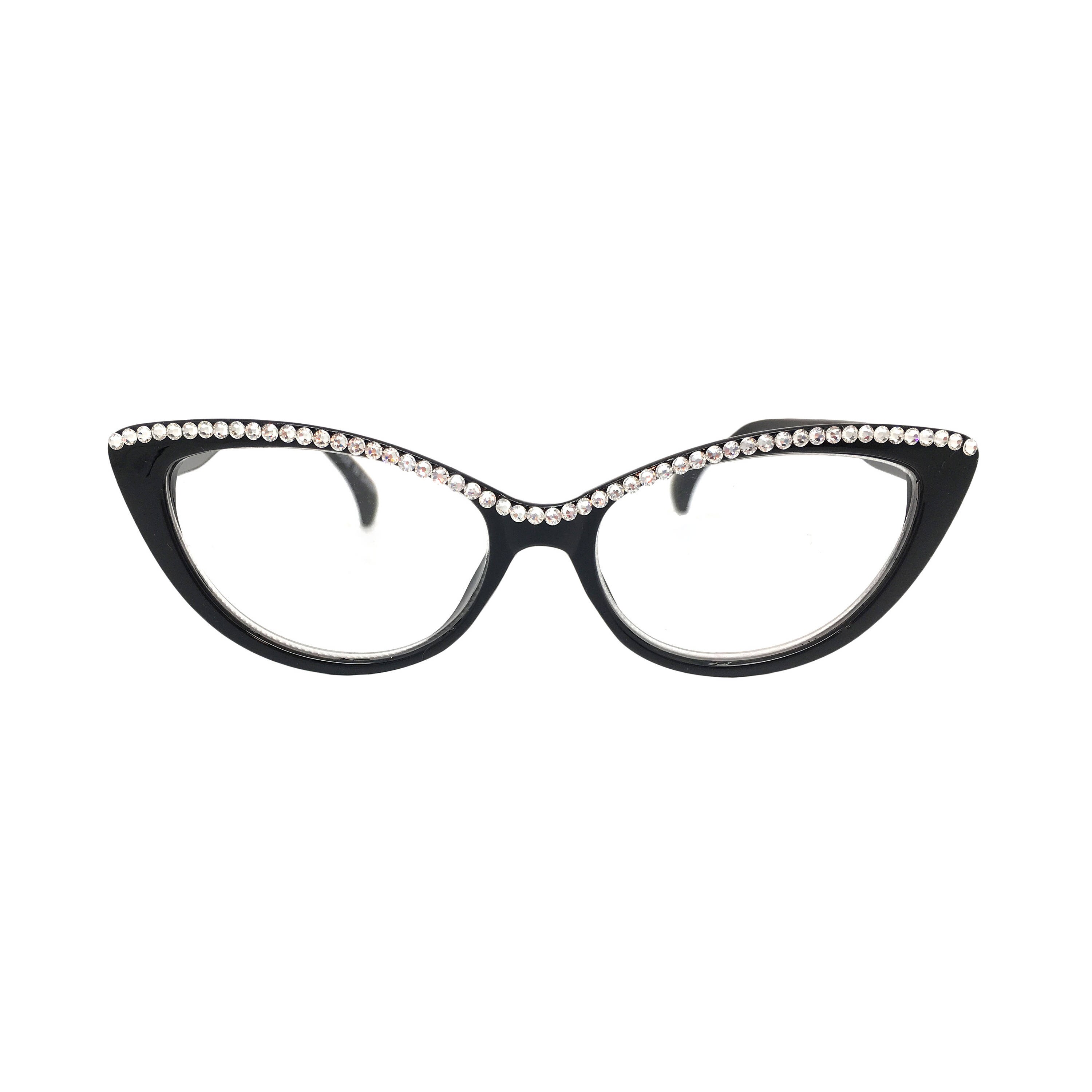Pawsitive Black cat Eye Reading Glasses With Crystal - Etsy