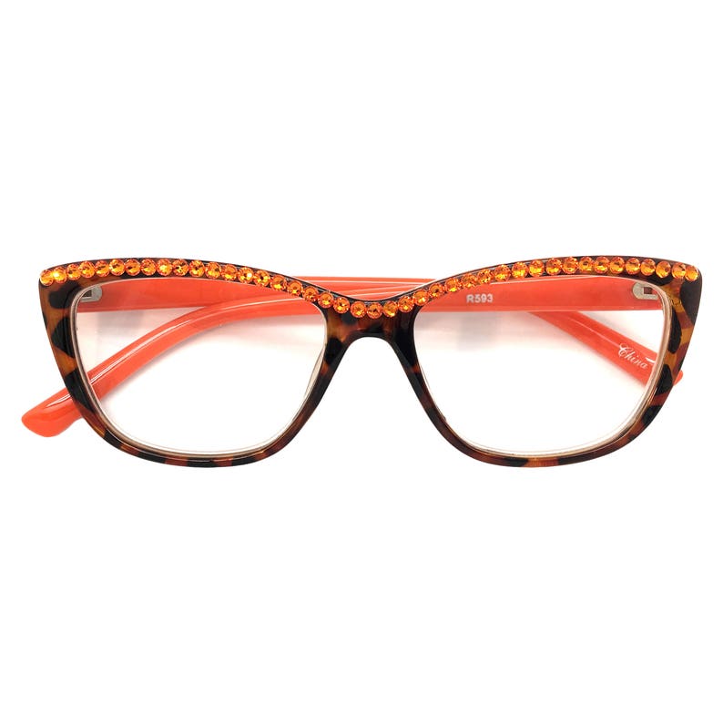 Cleo Orange reading Glasses With Crystal Bling Etsy