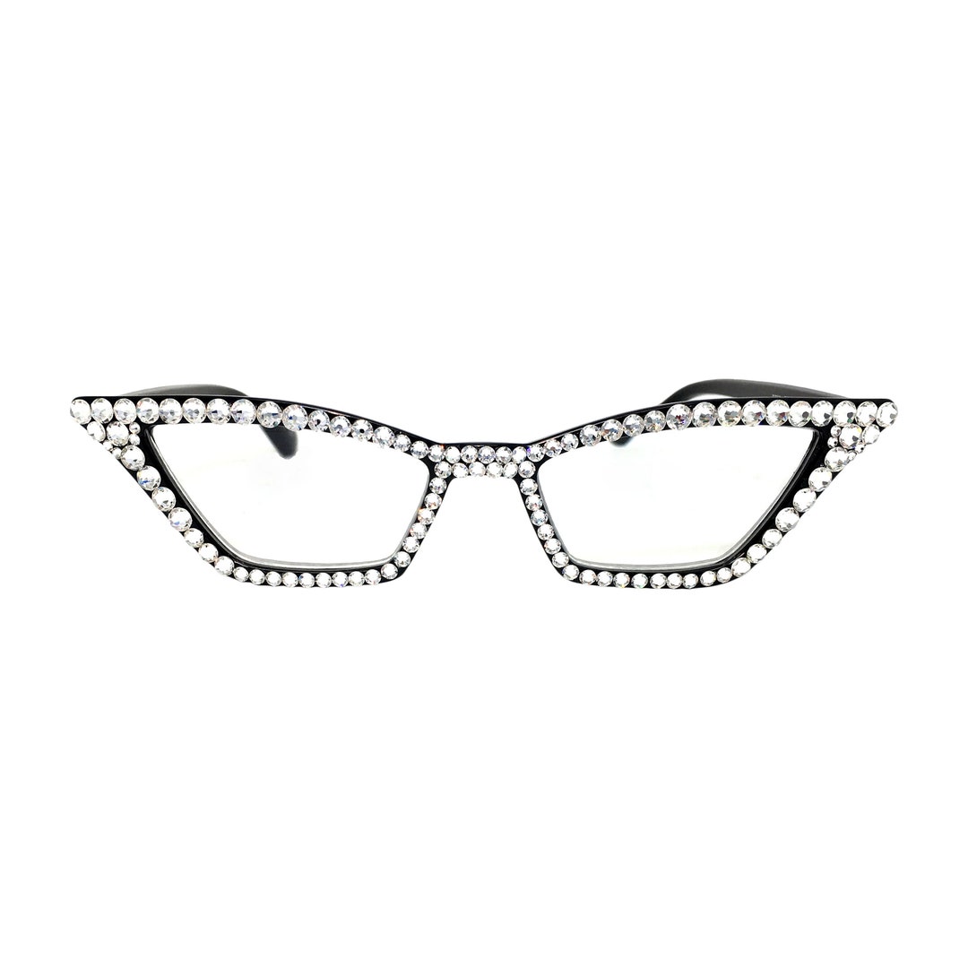 Pointy Cat Eye Reading Glasses With Clear Swarovski Crystal Rhinestone ...