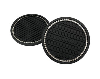 Crystal Rhinestone Bling Car Coaster Set - Includes 2 Diamond Crystal Coasters for the Car