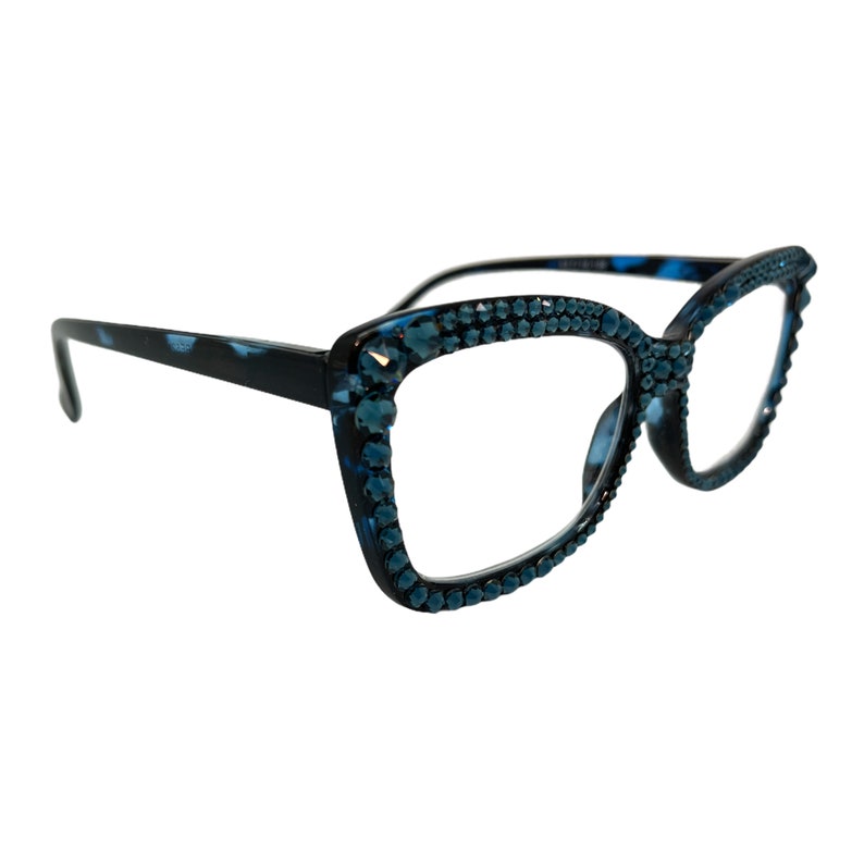 Navy Square Rhinestone Reading Glasses With Crystal Montana Etsy