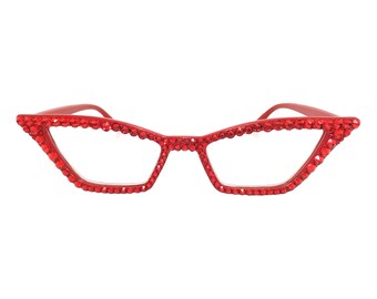 Red Pointy Cat eye Reading Glasses with Swarovski Crystal Rhinestone Bling in Light Siam Red