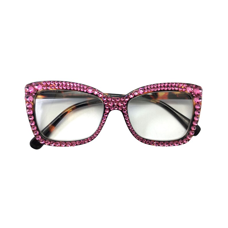 Big Retro Pink Reading Glasses with Swarovski Crystal Bling Etsy