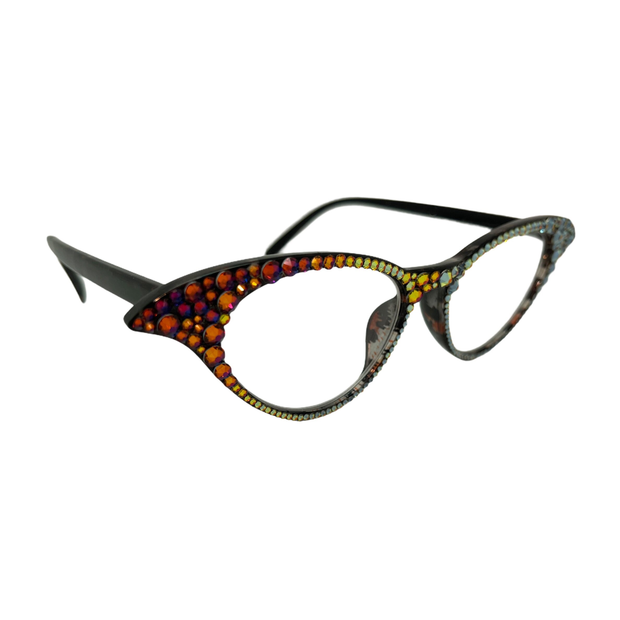 Curved Cateye Reading Eye Glass Frames With Volcano Swarovski Etsy