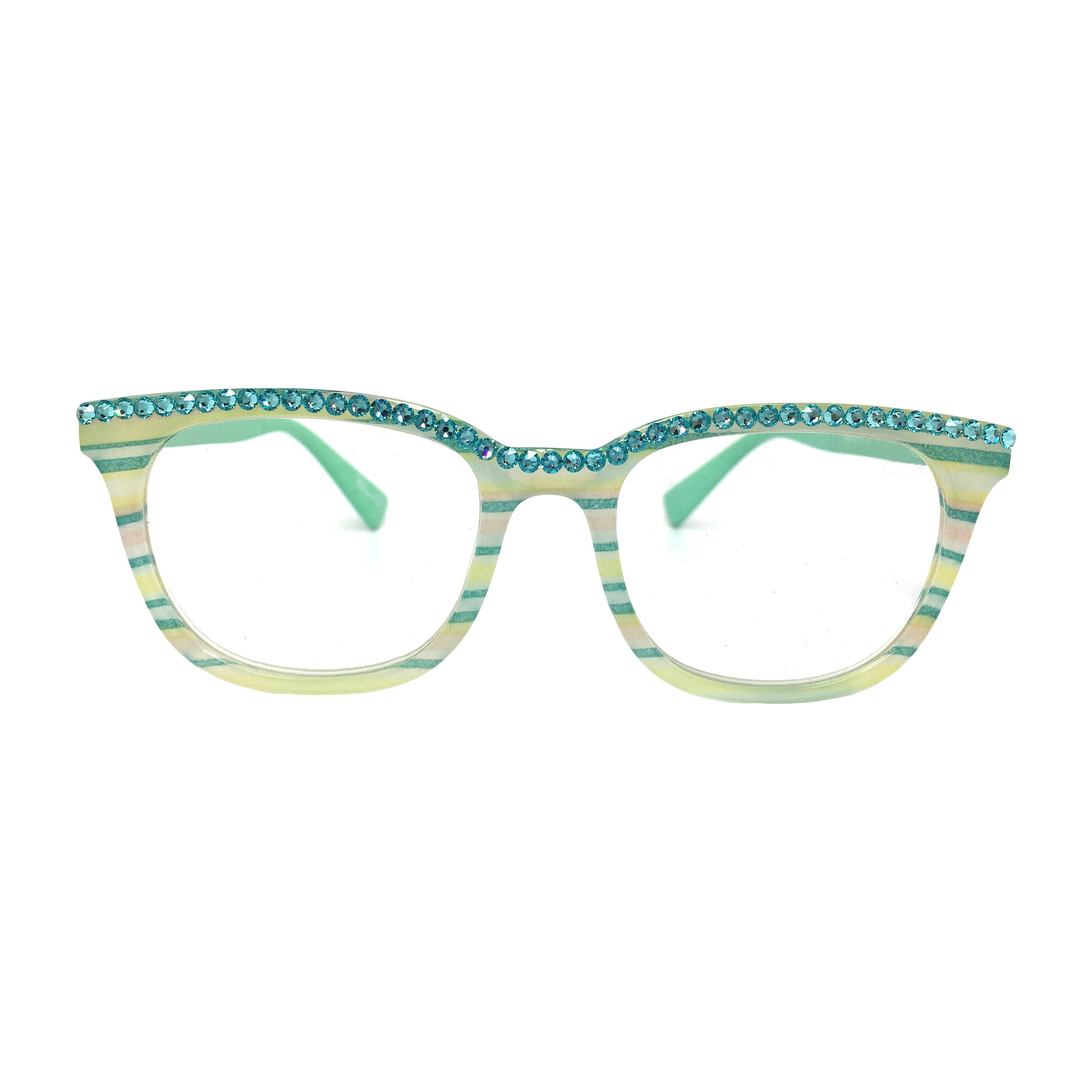 Stripes - Light Turquoise - Reader Glasses With Swarovski