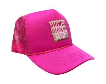 Howdy Hot Pink Trucker Cap - Women's Trucker Cap with Embroidered Patch and Snap Adjustment