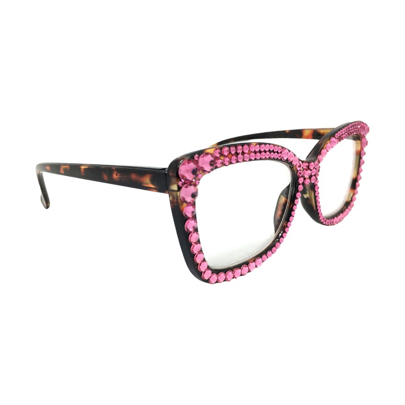 Big Retro Pink Reading Glasses with Swarovski Crystal Bling Etsy