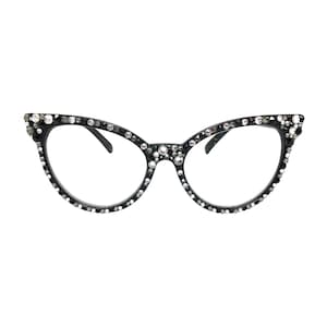 Large Over Sized Cat Eye Reading Glasses with Multi Color Swarovski Rhinestone Bling - Big Readers