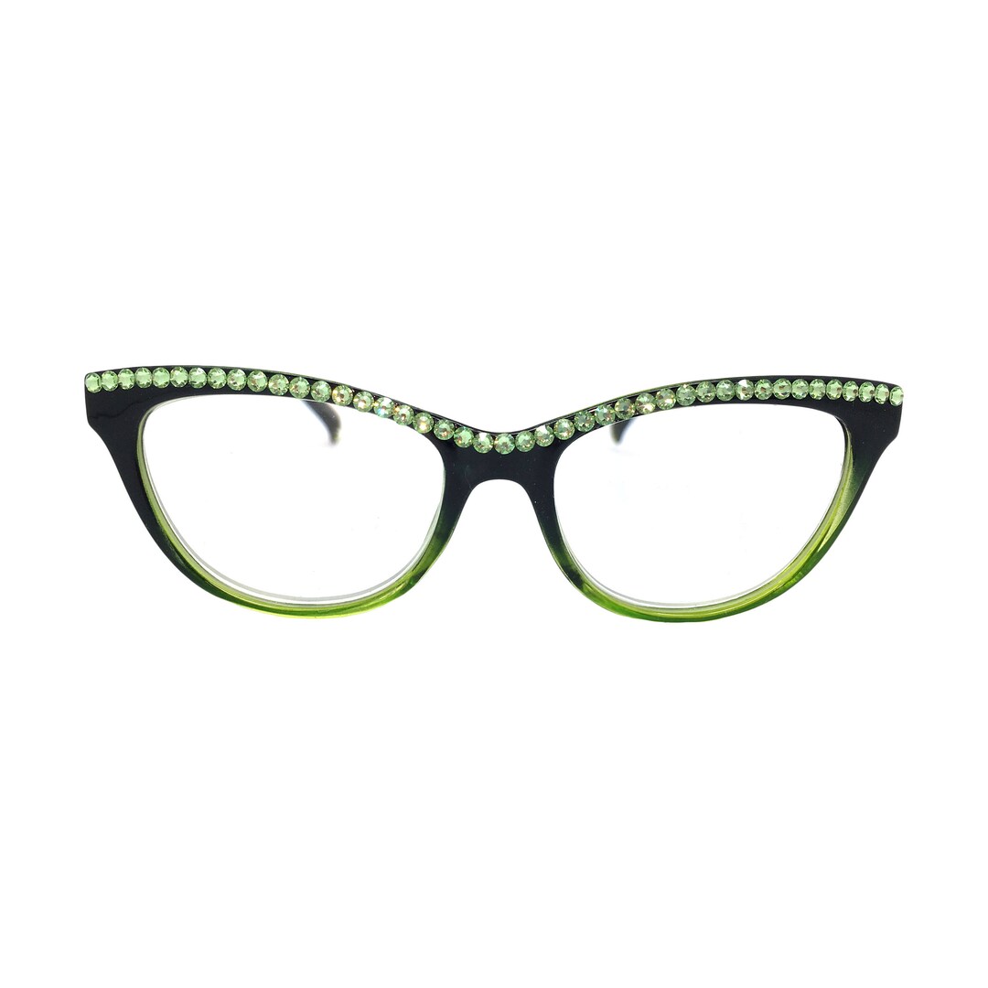Two Toned Green reading Glasses With Swarovski Crystal Etsy