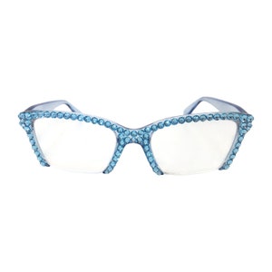 Semi Rimless Full Cover Swarovski Crystal Rhinestone Blue Reading Glasses - Limited Edition strengths +1.50 and +2.25