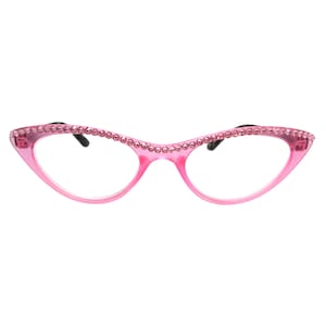 Cateye Kiss - Rose Pink Swarovski Crystal Readers (Cat Eye Reading Glasses with Bling)
