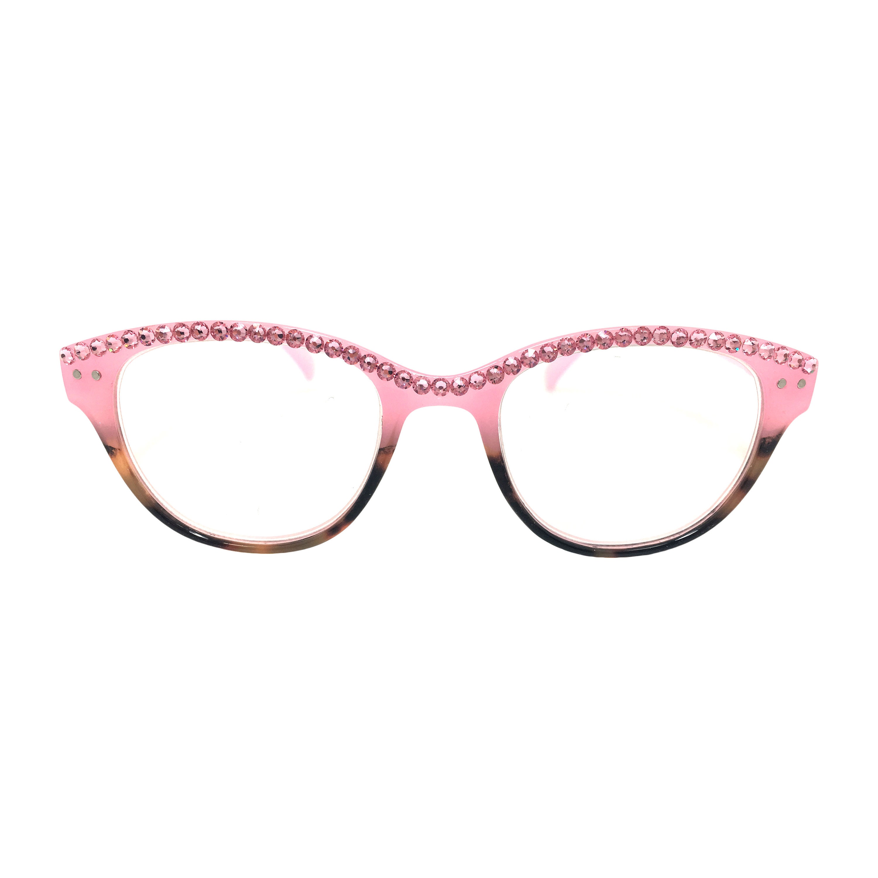 Overlay Light Rose Pink Swarovski Crystal Bling Eye Glasses 