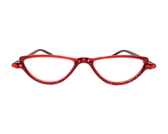 Half Moon - Red (Small Reading Glasses with Swarovski Crystal Rhinestones) in strengths 1.00, 1.25, 1.50, 1.75, 2.00, 2.25, 2.50, and 2.75