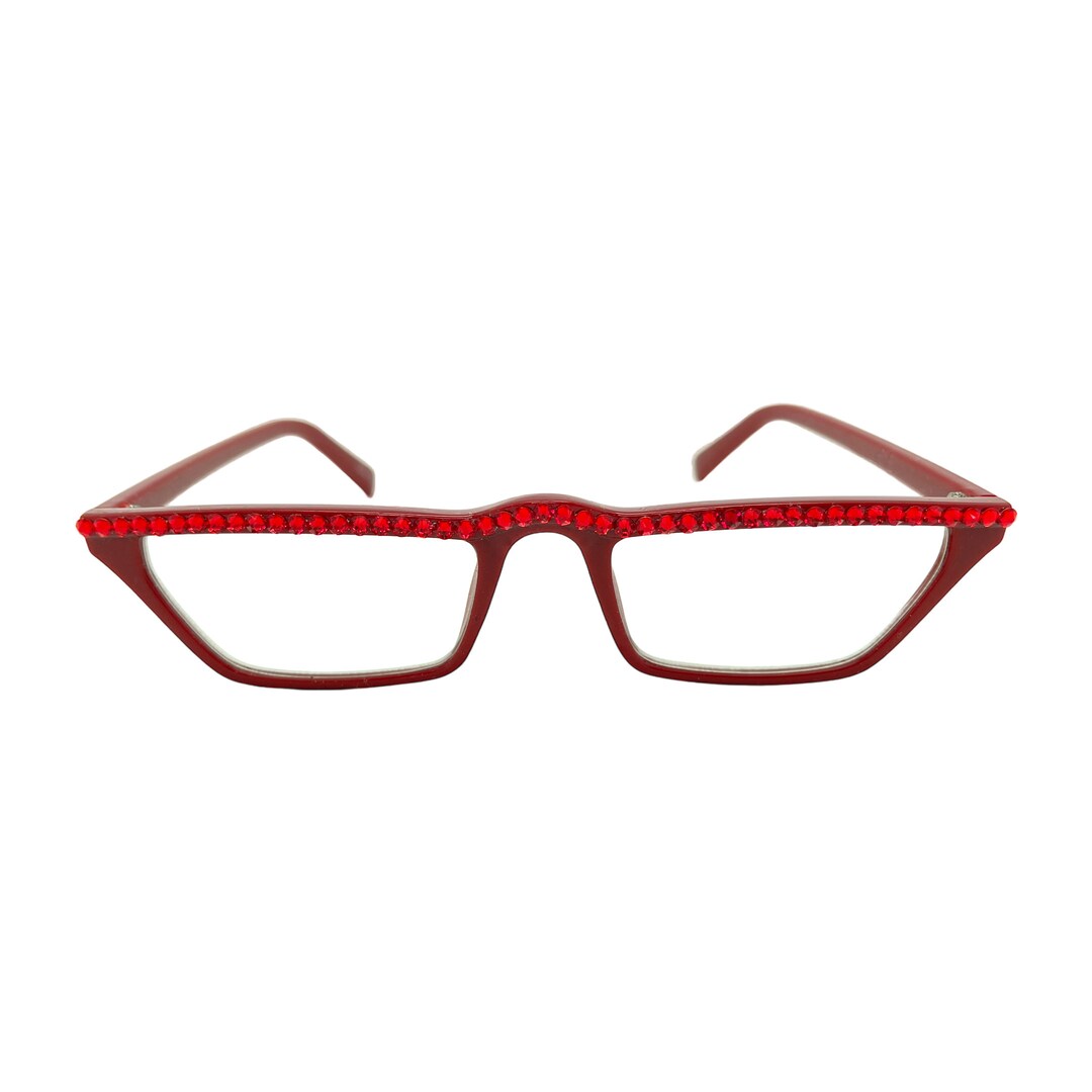 Red Spectacles Small Size Small Rectangle Reading Eye Glasses With Light Siam Red Crystal Bling ...