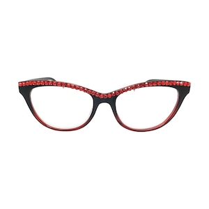 Red Reading Glasses with Swarovski Crystal Flat Back Rhinestones in Strengths 1.00, 1.25, 1.50, 1.75, 2.00, 2.50, 2.75, and 3.00