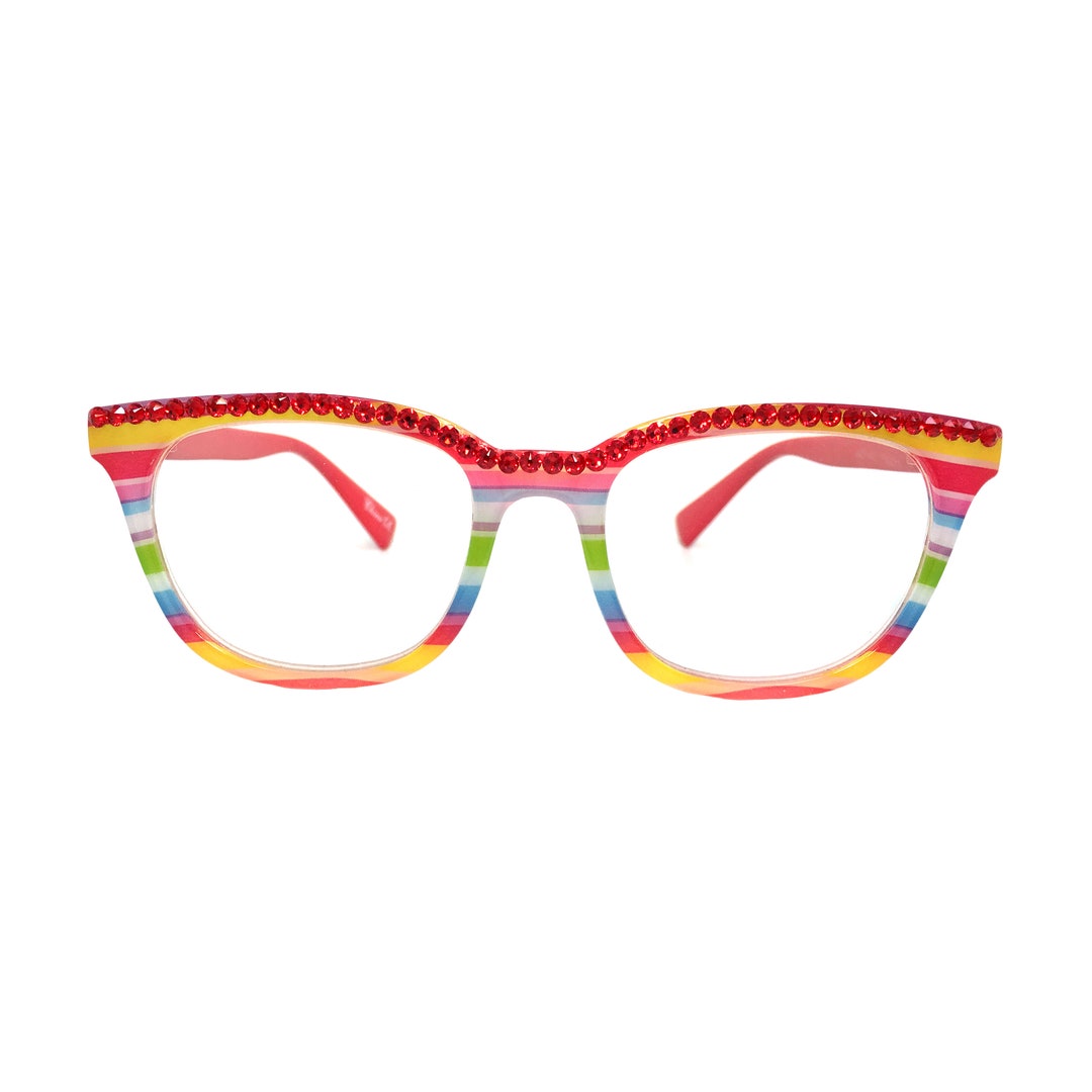 Stripes Red Reading Glasses With Swarovski Crystal Glitzy Etsy