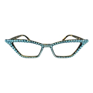 Pointed Cateye Reading Glasses with Aquamarine Swarovski Crystal Rhinestone Bling in 1.00, 1.25, 1.50, 1.75, 2.00, 2.25, 2.50, 2.75 and 3.00