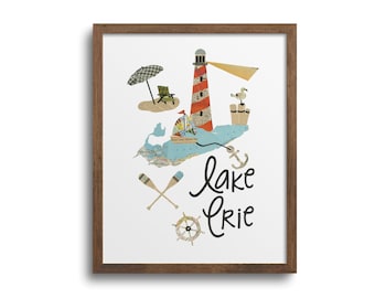 Lake Erie Lighthouse Prints | Notecards - Lake Erie Poster, Great Lakes Poster, Lake Erie Cards, Coastal Prints, Great Lakes