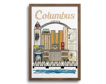 Columbus Skyline Print | Notecards | Sticker - Columbus Skyline Poster, Columbus Cityscape Art, Columbus Skyline Art