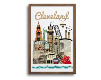 Cleveland Ohio Skyline Poster | Notecards | Sticker | Cleveland Skyline Art Print, Cleveland Cityscape, Cleveland Wall Art