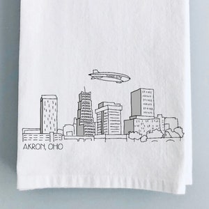 Akron Skyline Tea Towel - Akron Kitchen Towel, Akron Dish Towel, Akron Housewarming Gift, Akron Skyline, Flour Sack Towel
