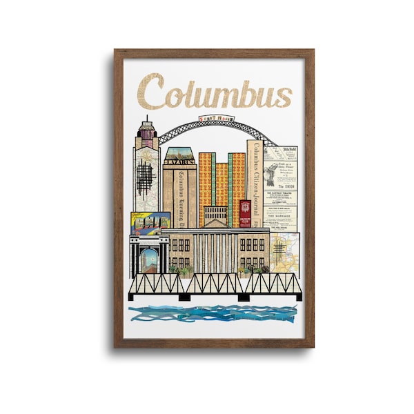 Columbus Skyline Print | Notecards | Sticker - Columbus Skyline Poster, Columbus Cityscape Art, Columbus Skyline Art