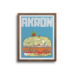 Akron Ohio Galley Boy Art Print - Swensons, Akron Art Print, Akron Ohio, Akron Foodie, Cheeseburger Food Print, Kitchen Wall Art, Food Art