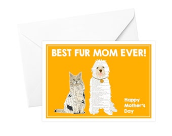 Pet Mom Mother's Day Card - Mother's Day Card From Pets, Funny Mother's Day Card, Mother's Day Greeting Card, Cat Mom, Dog Mom, Fur Mom