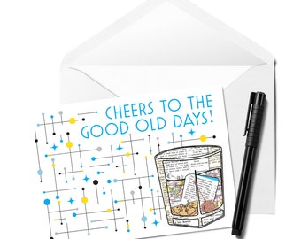 Cheers To The Good Old Days Greeting Card - Birthday Card, Retro Cocktail, Thank You Card, Cocktail Card, Retro Card