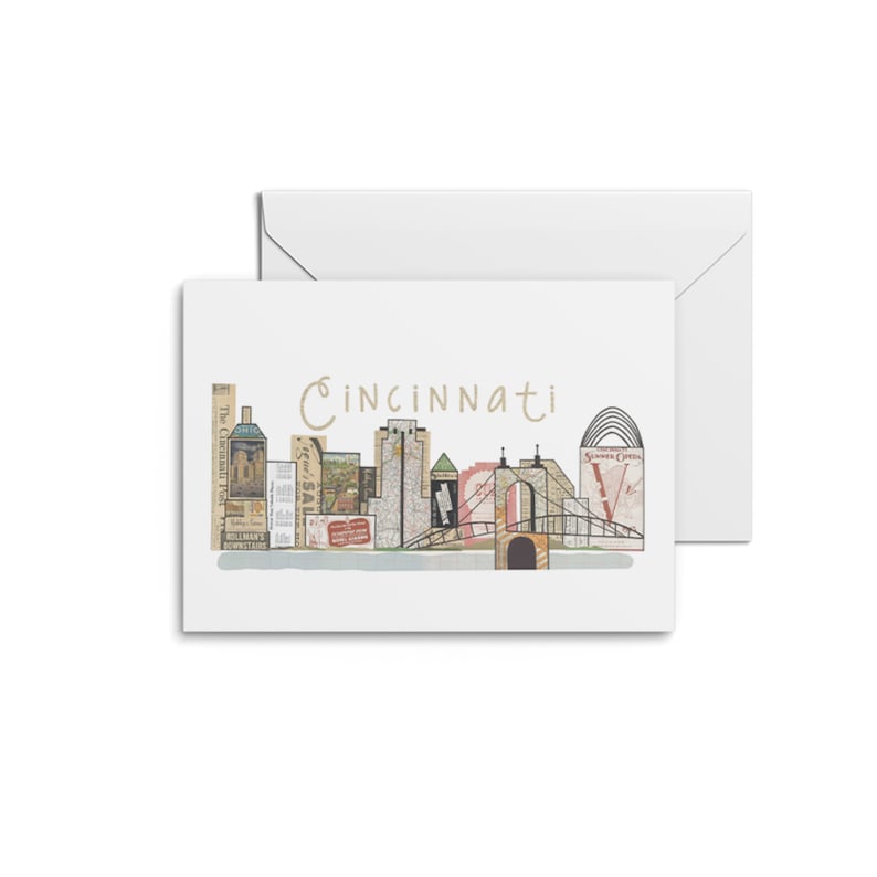 Cincinnati Horizontal Skyline Prints | Notecards - Cincinnati Skyline Poster, Cincinnati Cityscape, Cincy City Art, Cincinnati Cards image 2