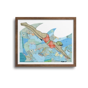 Vintage Swimmer Prints | Notecards - Coastal Art Print, Nautical Art, Beach Print, Diver, Swimmer, Summer Art, Lake Life