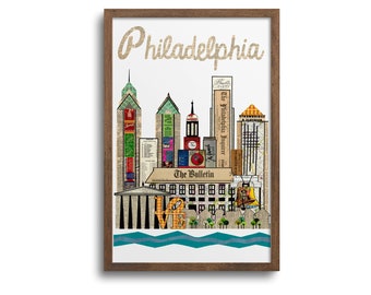 Philadelphia Skyline Print |  Notecards | Sticker - Philadelphia Cityscape Poster, Philadelphia City Art, Philadelphia Cards, Philly Skyline