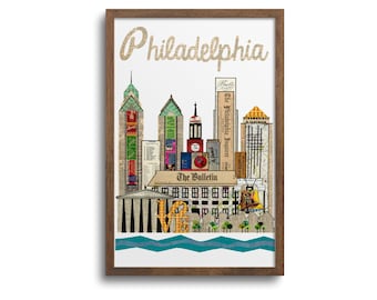 Philadelphia Skyline Print |  Notecards | Sticker - Philadelphia Cityscape Poster, Philadelphia City Art, Philadelphia Cards, Philly Skyline