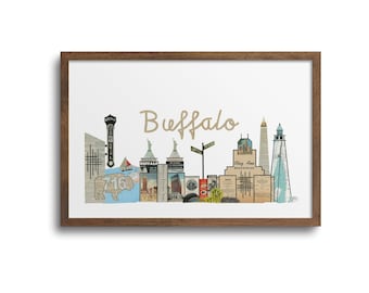 Buffalo, NY Skyline Print | Notecards - Buffalo Skyline Poster, Buffalo City Art, Buffalo Map Art, Buffalo Wall Art, Buffalo Cards