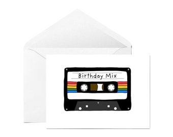 Birthday Mix Birthday Card - Cassette Tape Card, Retro 80s Card, Mixtape Greeting Card, Retro Greeting Card, Birthday Card, Music Fan Card
