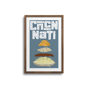 Cincinnati Chili Illustration Art Print - Cincinnati Poster, Cincinnati Skyline Chili, Cincinnati Wall Art, Foodie Wall Art