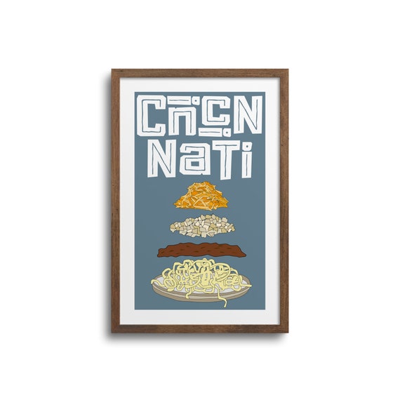 Cincinnati Chili Illustration Art Print - Cincinnati Poster, Cincinnati Skyline Chili, Cincinnati Wall Art, Foodie Wall Art